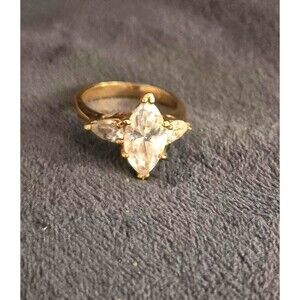 Vtg Deborah Armstrong DAC Ring 7.5  3 Marquise Clear Stones 6 Prong Gold Tone